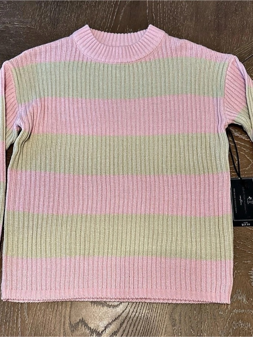 Love For Humanity Striped Crewneck Sweater in Pink & Beige Size Small NWT